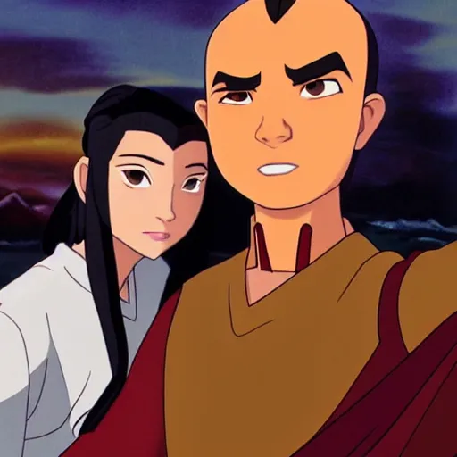 Prompt: a selfie of Ang and Ozai from avatar the last airbender