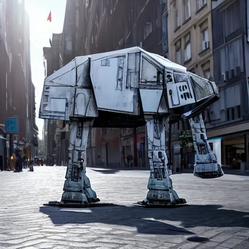 Image similar to an at-at from star wars walking through the streets of berlin, sci-fi movie scene, ultra detailed, 4k