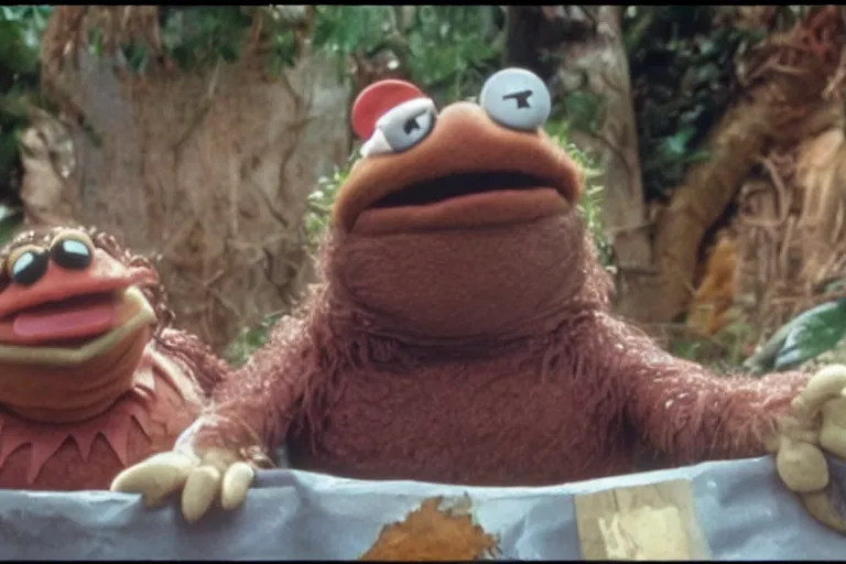 Prompt: a film still of pizza the hut in the muppets, high quality