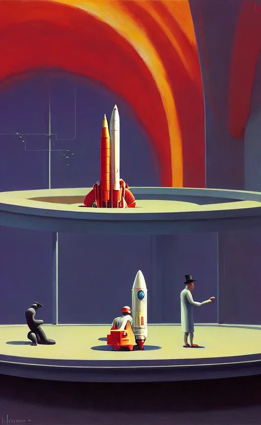 Prompt: Space rocket lunching station ,very coherent, painted by Edward Hopper, Wayne Barlowe, painted by James Gilleard, airbrush, art by JamesJean