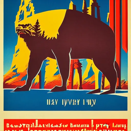 Image similar to soviet style propaganda poster convincing you to move to banff national park,