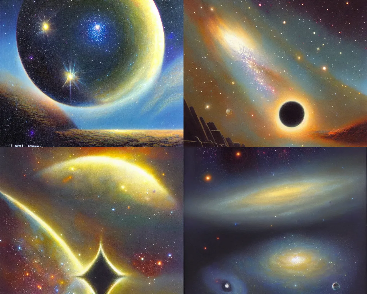 Prompt: Galaxies light the way, by Les Edwards