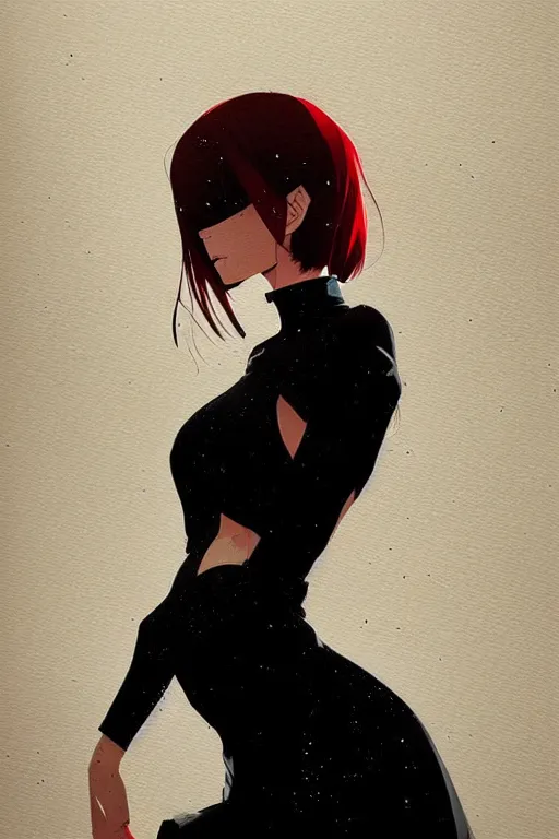 Image similar to a ultradetailed beautiful panting of a stylish woman wearing a black dress, by conrad roset, greg rutkowski and makoto shinkai, trending on artstation