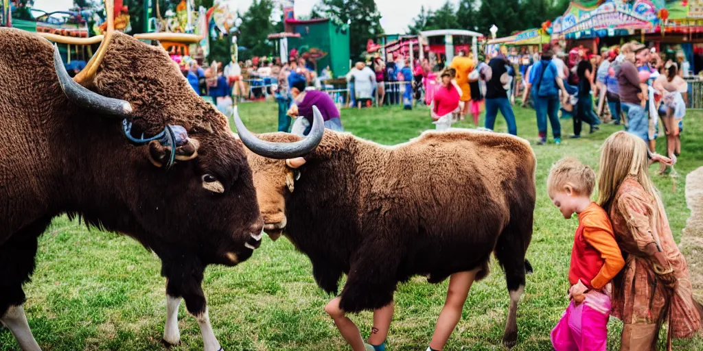 Image similar to fair rides petting zoo lone bison focus photography