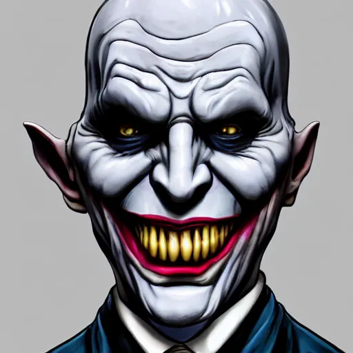 Image similar to voldemort as the joker, highly detailed, trending on artstation