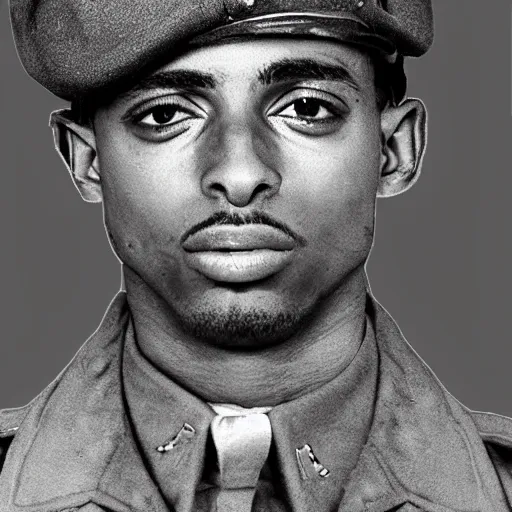 Image similar to playboi carti as a german world war ii soldier captured on a old camera 4 k detailed super realistic