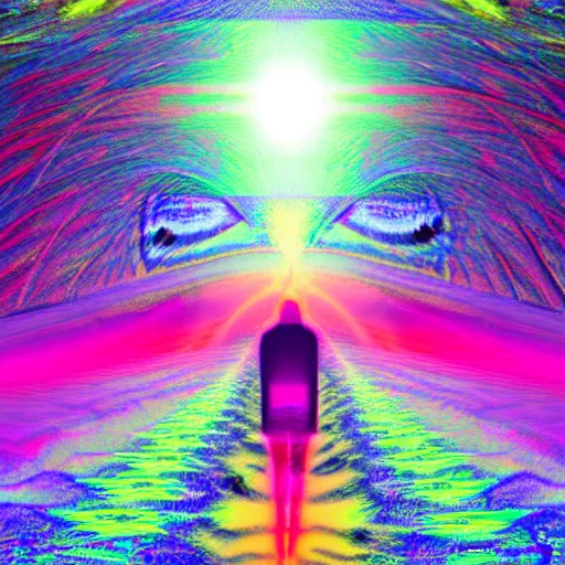 Image similar to dilated pupil cosmic metaverse, a path to the high montains, consciousness rising, glitch art, poster art