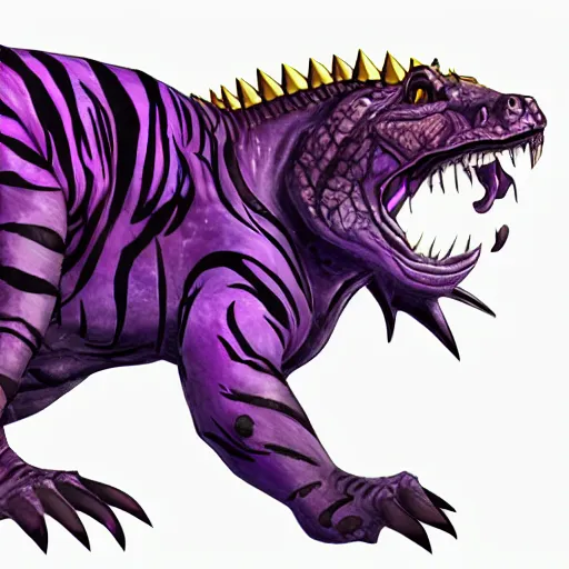 Image similar to violet fantasy crocodile tiger hybrid, fantasy game art, fantasy rpg, league of legends