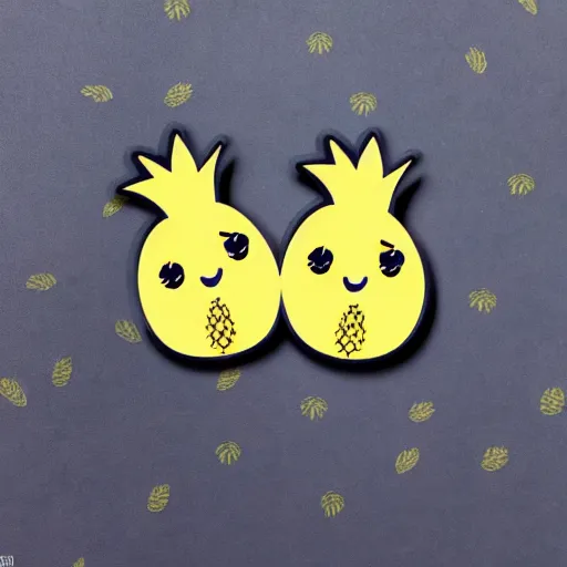 Prompt: die cut sticker of anime chibi kawaii cute two pineapples