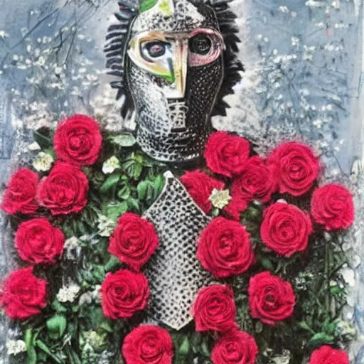 Image similar to a knight made out of roses