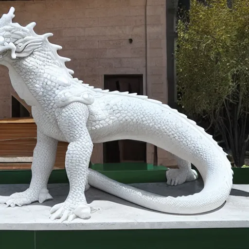 Prompt: Marble sculpture of dragon 1:1 scale