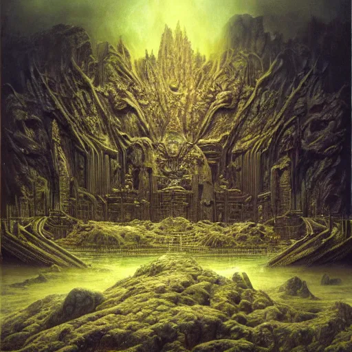 Image similar to the throne of majesty | highly detailed matte painting, hyperrealistic, very intrincate | cinematic lighting, award - winning | by rachel ruysch, giger, beksinski and bocklin | by austin osman spare and william blake, trending on artstation, cgsociety, official art, octane.