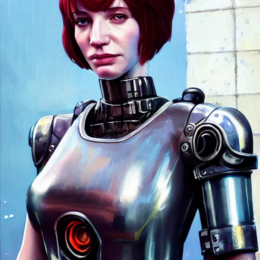 Prompt: highly detailed upper body portrait christina hendricks wearing shiny plastic armor cyberpunk in gta v, stephen bliss, unreal engine, fantasy art by greg rutkowski, loish, rhads, ferdinand knab, makoto shinkai and lois van baarle, ilya kuvshinov, rossdraws, tom bagshaw, global illumination, radiant light, detailed and intricate environment