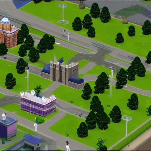 Prompt: isometric view of london in the sims 2 0 0 0 game screenshot