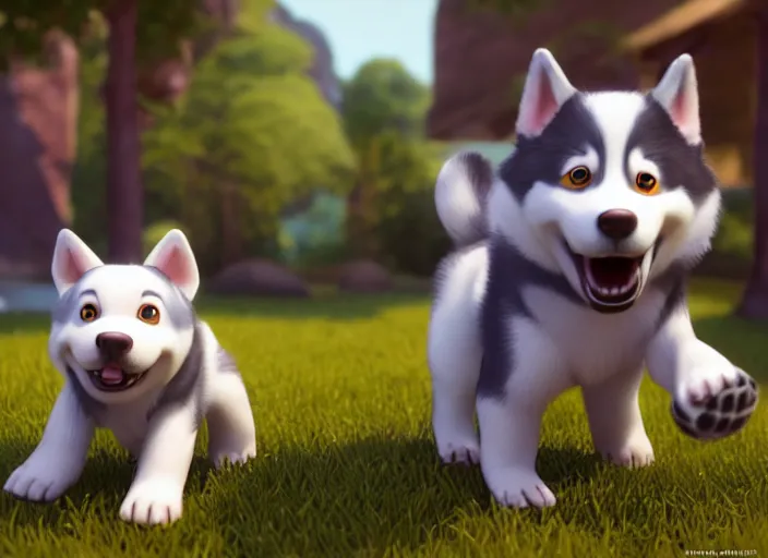 Image similar to a puppy husky, houdini, sidefx, blender, unreal engine 5, 3 d render, smooth, cinematic, octane rendered, hyperdetailed, cinematic, art style by pixar dreamworks disney