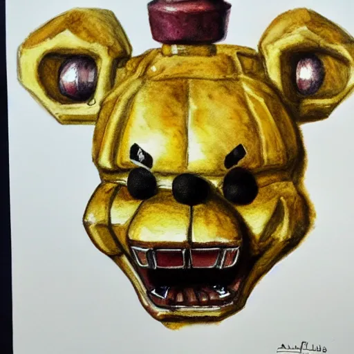 prompthunt: water color on paper, golden freddy fazbear, highly detailed,  artstation, masterpiece, award - winning