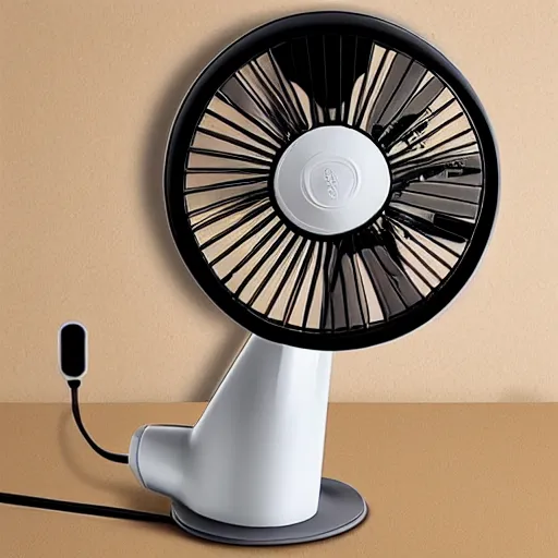 Image similar to desk fan with a funnel attached to the back leading to the top of the room