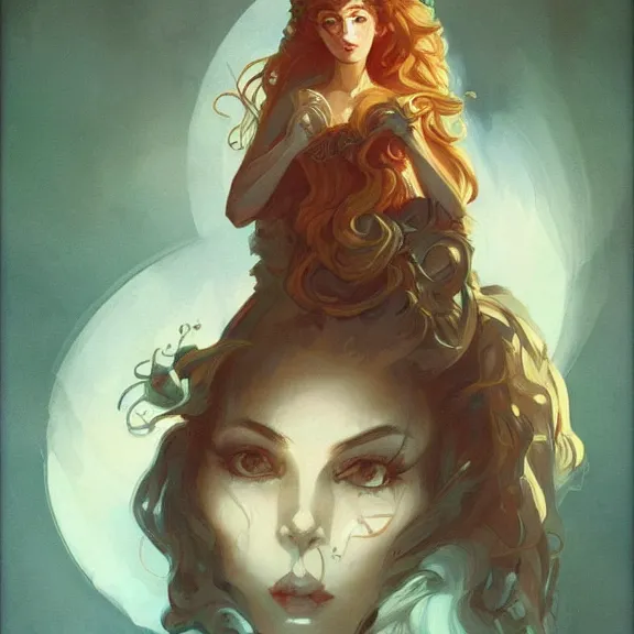 Image similar to a highly detailed demure portrait in the style of charles dana gibson and in the style of peter mohrbacher. glowing rune of magical power.