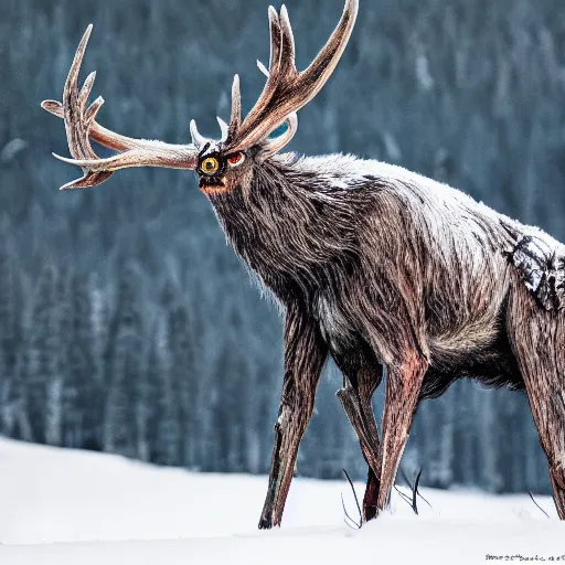 Image similar to award winning nature photograph of a wendigo