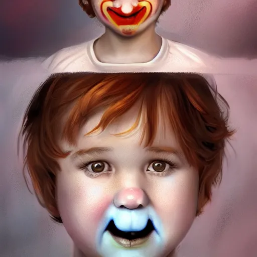 Image similar to Young Haley Joel Osment from the movie AI as cute clown kid, , by Stanley Artgerm Lau, WLOP, Rossdraws, James Jean, Andrei Riabovitchev, Marc Simonetti, Yoshitaka Amano, ArtStation, CGSociety,