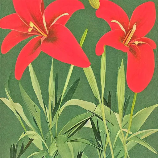 Prompt: Rubrum Lillies, Midcentury Modern, Illustration
