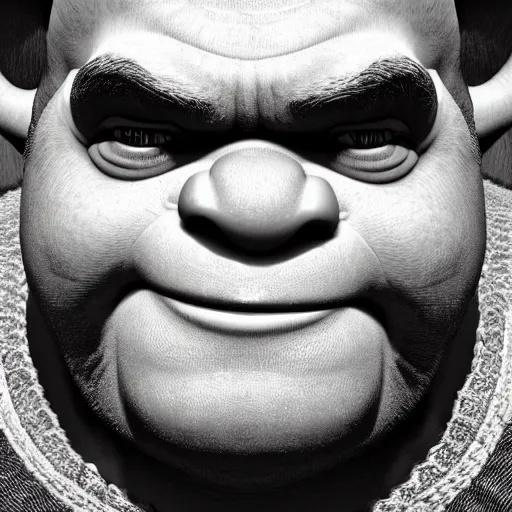 Prompt: hyper realistic portrait of shrek, cinematic, artstation