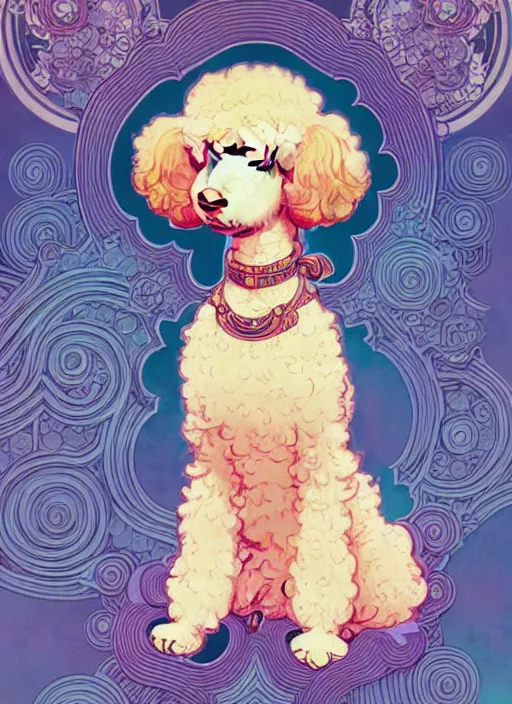 Prompt: victo ngai cute poodle sticker design, highly detailed, high quality, digital painting, by ross tran and studio ghibli and alphonse mucha, artgerm