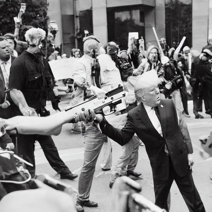 Image similar to a photo of donald trump with a gun in a protest