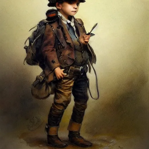 Prompt: (((((portrait of boy dressed as steampunk explorer in an actionpose . muted colors.))))) by Jean-Baptiste Monge !!!!!!!!!!!!!!!!!!!!!!!!!!!