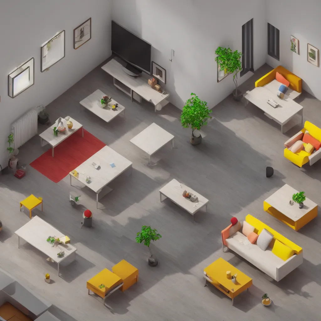 Prompt: small isometric living room, octane render, amazing colors, hdri, 8k high quality, trending on art station