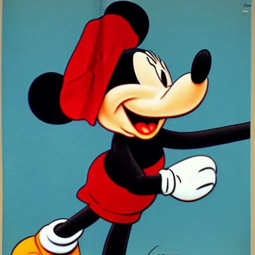 Image similar to mickey mouse in military uniform. art work. german ww 2 propaganda poster. red armband with disney symbol. dark, hyper realistic by barloe