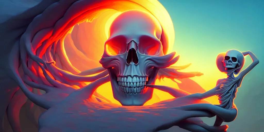 Image similar to hyper detailed ultra sharp of a beautiful anthropomorphic skull death with an oz, death godness, sky sended by god. behance hd by jesper ejsing, by rhads, makoto shinkai and lois van baarle, ilya kuvshinov, rossdraws radiating a glowing aura global illumination ray tracing hdr, 8 k