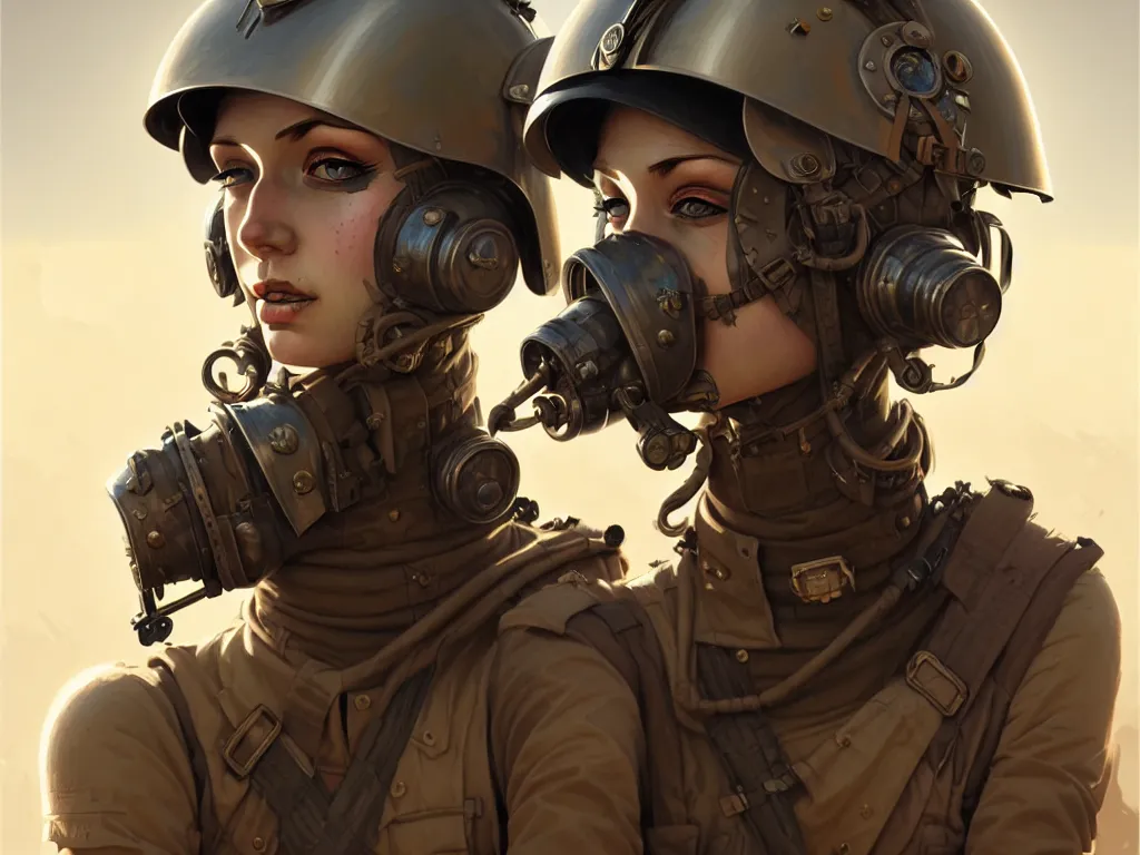 Image similar to portrait of dieselpunk soldier girl, helmet, stormy sandy desert, armored, highly detailed, digital painting, face detail, sharp focus, art, illustrations by loish and ayanamikodon and irakli nadar and rossdraws and wlop