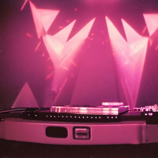 Prompt: a photo of futuristic hologram dj performance club stage. 35mm photo realistic