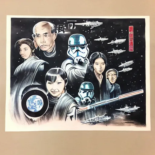 Prompt: star wars poster in Chinese water ink style