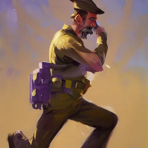 Image similar to greg manchess portrait painting of tactical waluigi, medium shot, asymmetrical, profile picture, organic painting, sunny day, matte painting, bold shapes, hard edges, street art, trending on artstation, by huang guangjian and gil elvgren and sachin teng