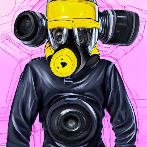 Image similar to teenager wearing a futuristic boiler suit and gas mask, stylised!!! painting, highly detailed, digital art, trending on art station, aesthetic