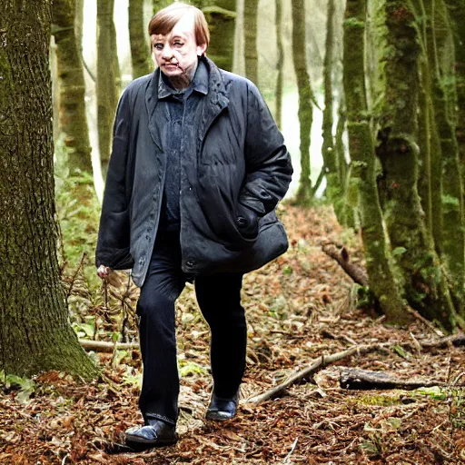 Image similar to mark e smith walking through the woods like sasquatch