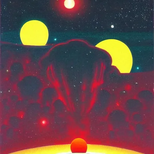 Image similar to a beautiful painting of a large alien shrine shrouded by mystic nebula magic in an asteroid field by hiroshi nagai and vincent di fate