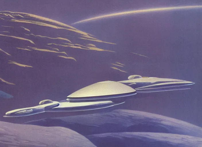 Prompt: a spaceship in a stunning landscape by chesley bonestell