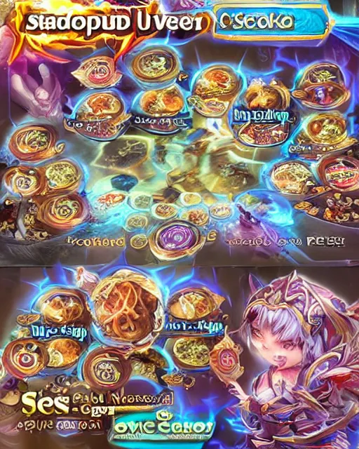 Image similar to Shadowverse, League of Legends, Mobile Legends, fish seafood markets, seafood in preserved in ice, golden Chinese text, holistic medicine advertisement, biopunk toys Made in China, slots casino mobile game emo demonic horrorcore japanese yokai doll, low quality sharpened graphics, remastered chromatic aberration spiked korean bloodmoon sigil stars draincore, gothic demon hellfire hexed witchcore aesthetic, dark vhs gothic hearts, neon glyphs spiked with red maroon glitter breakcore art by guro manga artist Shintaro Kago