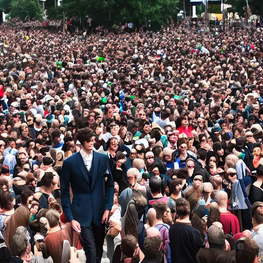 Image similar to a 7 foot tall man walking among the crowd