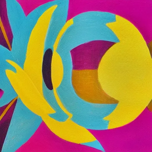 Image similar to an abstract and detailed painting of a lilies buke made out of geometric shapes, using partly gold paint