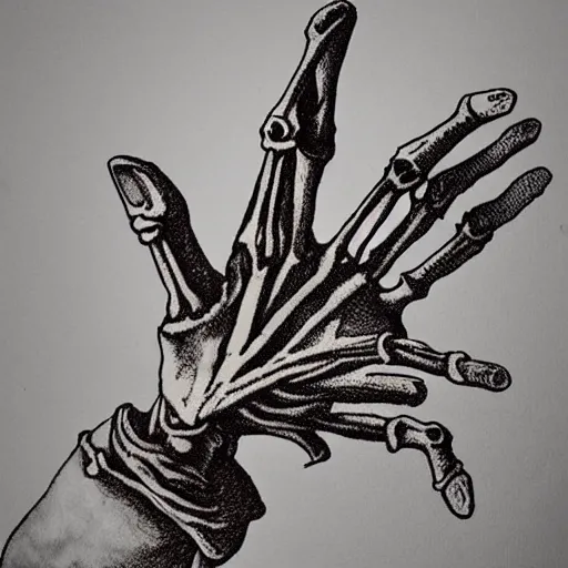 Prompt: skeleton hand with 6 fingers