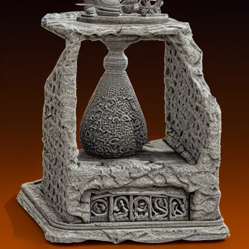 Prompt: interpretation of the legendary and mysterious alchemical Philosophers Stone, 3D printed model, resin, perlite and stone carvings and engravings, highly detailed and intricate, magical symbols, ornate, hyper-realistic, design studio, Zbrush central, 8k resolution, atmospheric lighting, opaque, by 3d artist Frank Guillen and artis Tyler Edlin