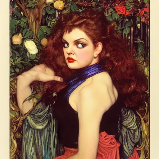 Prompt: portrait of a hybrid of a hybrid of judy garland and a hybrid of liza minelli and britney spears, holman hunt, john william waterhouse, kilian eng, rosetti, john everett millais, william holman hunt, 4 k