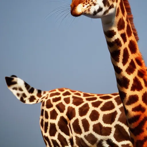 Image similar to cat giraffe hybrid, bold natural colors, national geographic photography, masterpiece, full shot, award winning