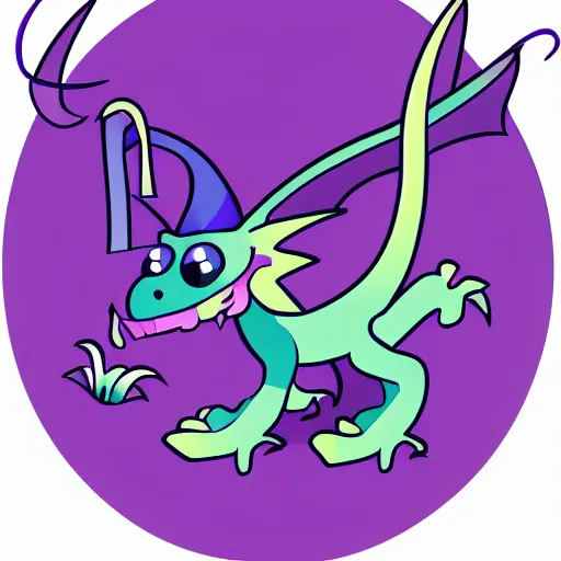 Image similar to very cute small purple dragon with well-designed head and four legs, 2d minimalism, logo, ink