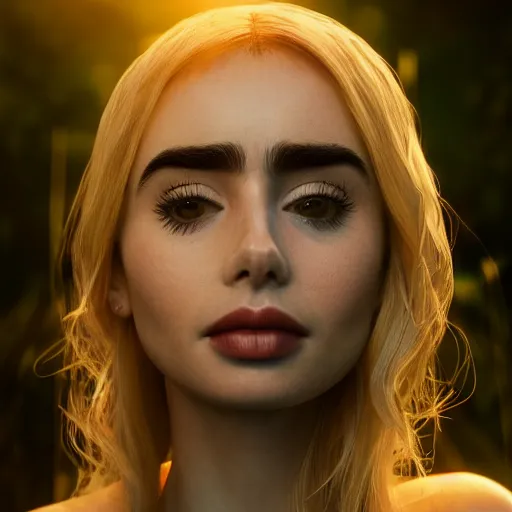 Prompt: a beautiful blonde queen girl lily collins, floating under the deep dream water, beautiful smooth soft light + white petal, oil paint, cinematic lighting, octane render, unreal engine 5, closeup, 4 k, highly detailed, instagram,