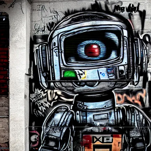 Palads Mål Troende chappie robot color graffiti, black and white zef | Stable Diffusion |  OpenArt